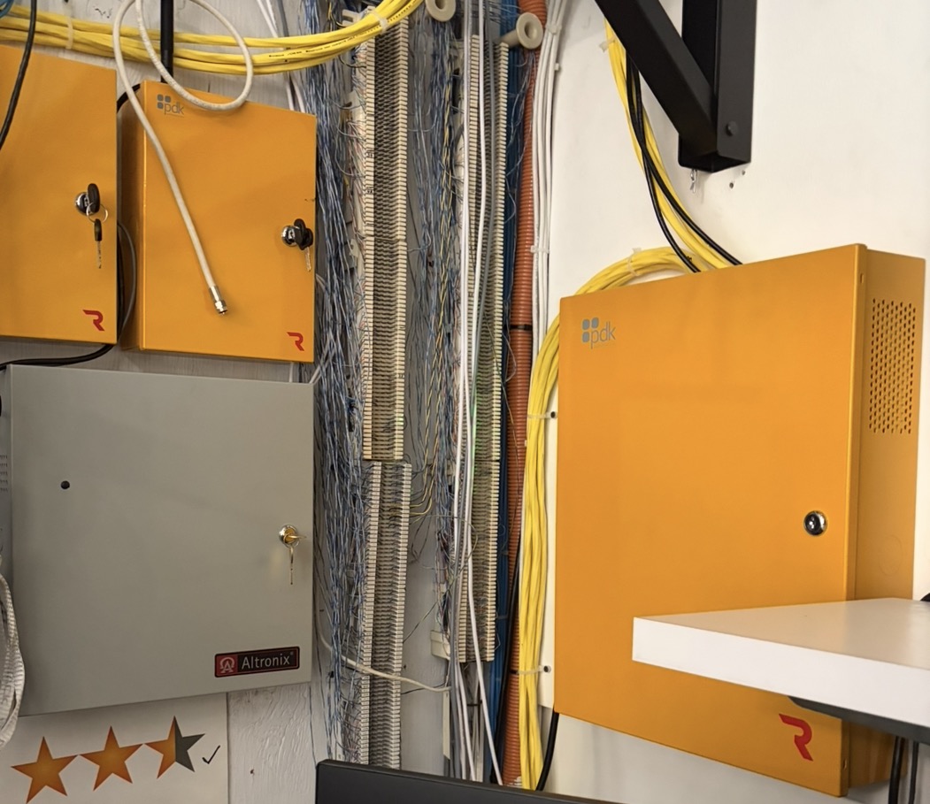 ProDataKey access-control panels wired into a network punch-down block