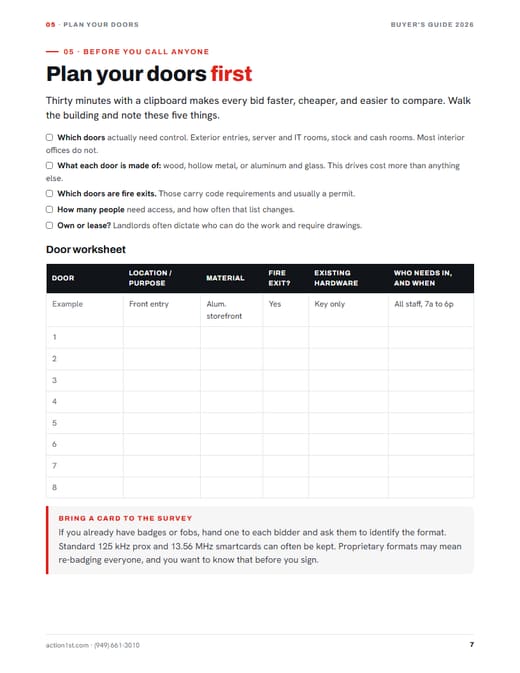 Guide page: door planning worksheet
